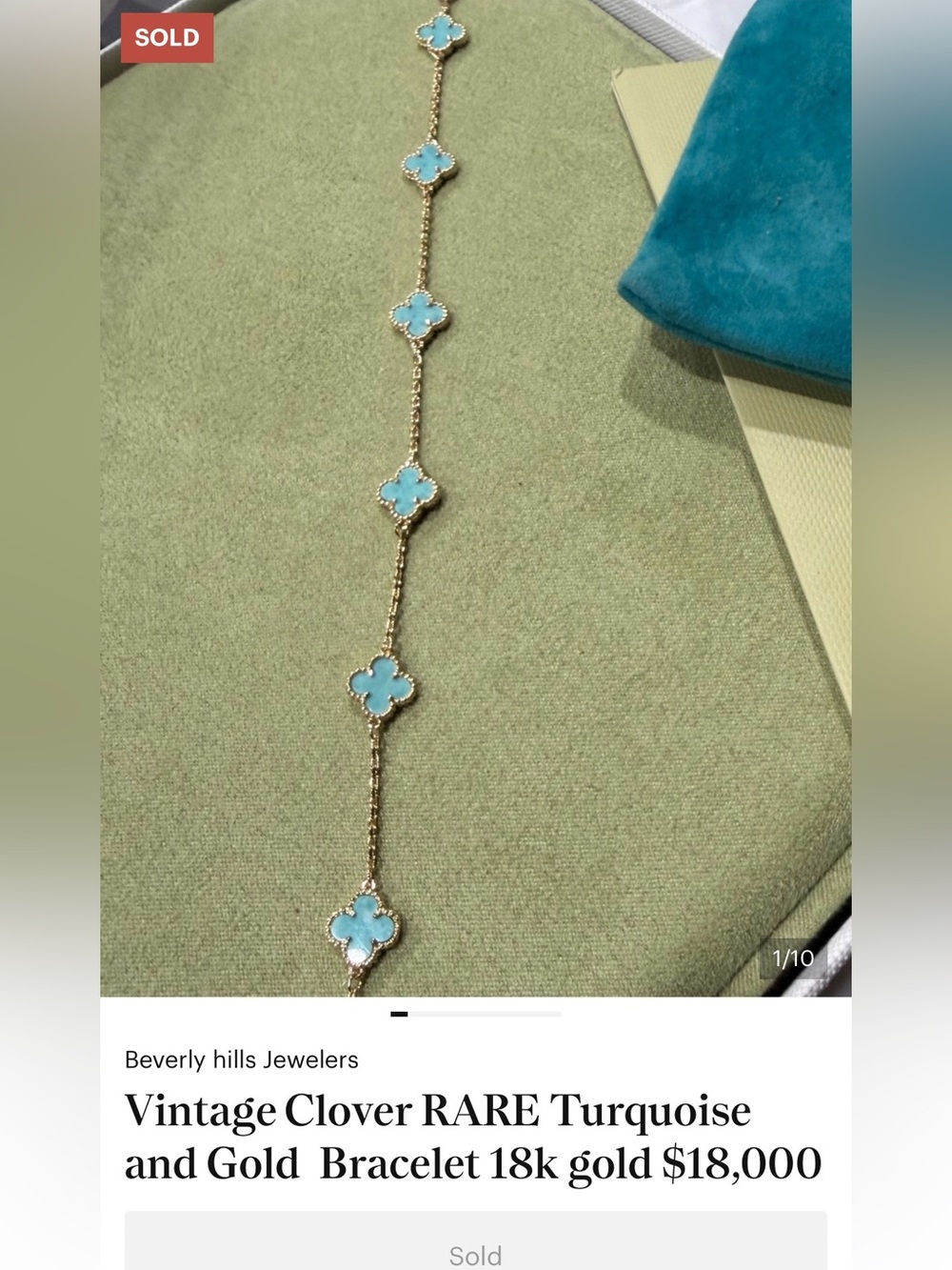 Turquoise 5 Clover 18K Gold Vintage Bracelet
